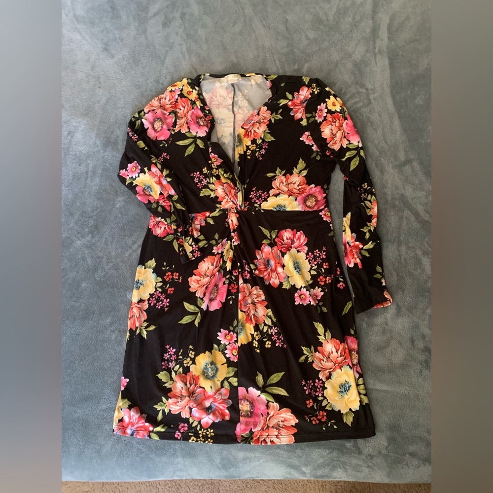 Black, long sleeve flower dress